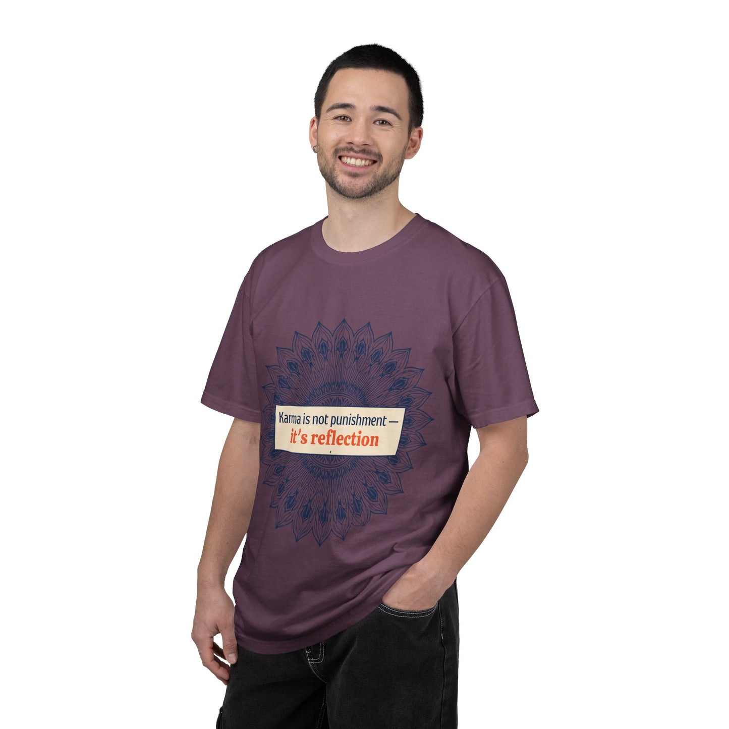 T-Shirt — 'Karma Is Not Punishment, It’s Reflection' Mandala Tee (Peace in Practice Village)