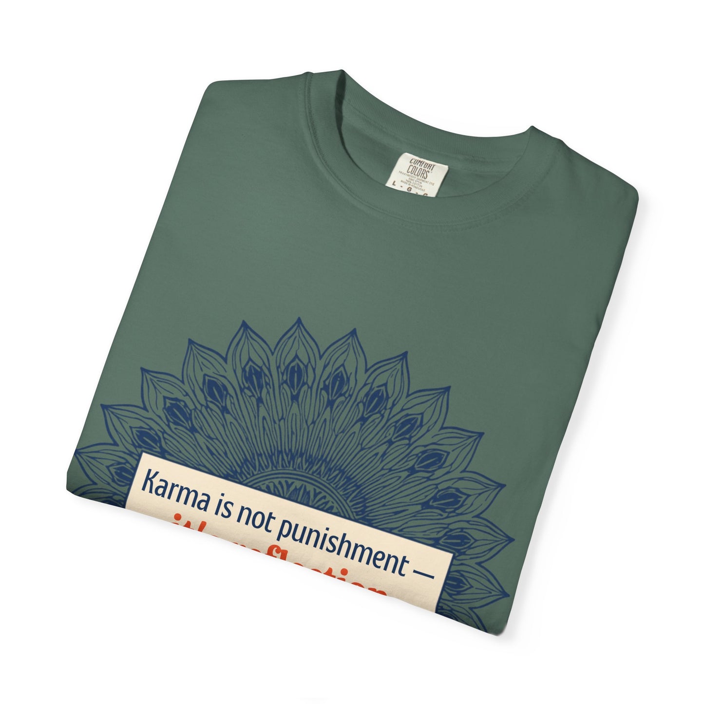 T-Shirt — 'Karma Is Not Punishment, It’s Reflection' Mandala Tee (Peace in Practice Village)