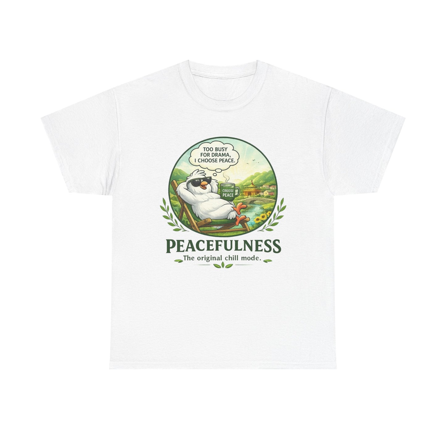 Peacefulness Cat T-Shirt — "You Busy for Drama? I Choose Peace" Relaxed Graphic Tee
