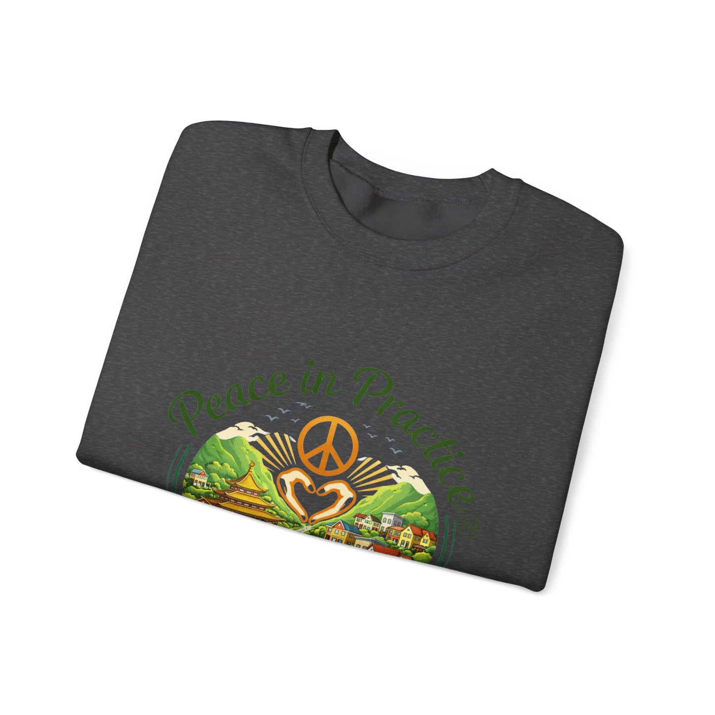 Peace in Practice Village Sweatshirt — Cozy Peace Sign & Countryside Illustration