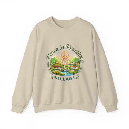 Peace in Practice Village Sweatshirt — Cozy Peace Sign & Countryside Illustration