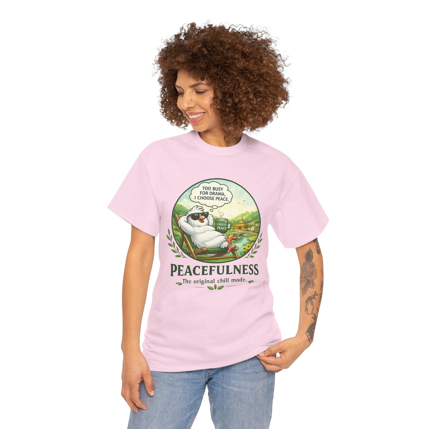 Peacefulness Cat T-Shirt — "You Busy for Drama? I Choose Peace" Relaxed Graphic Tee