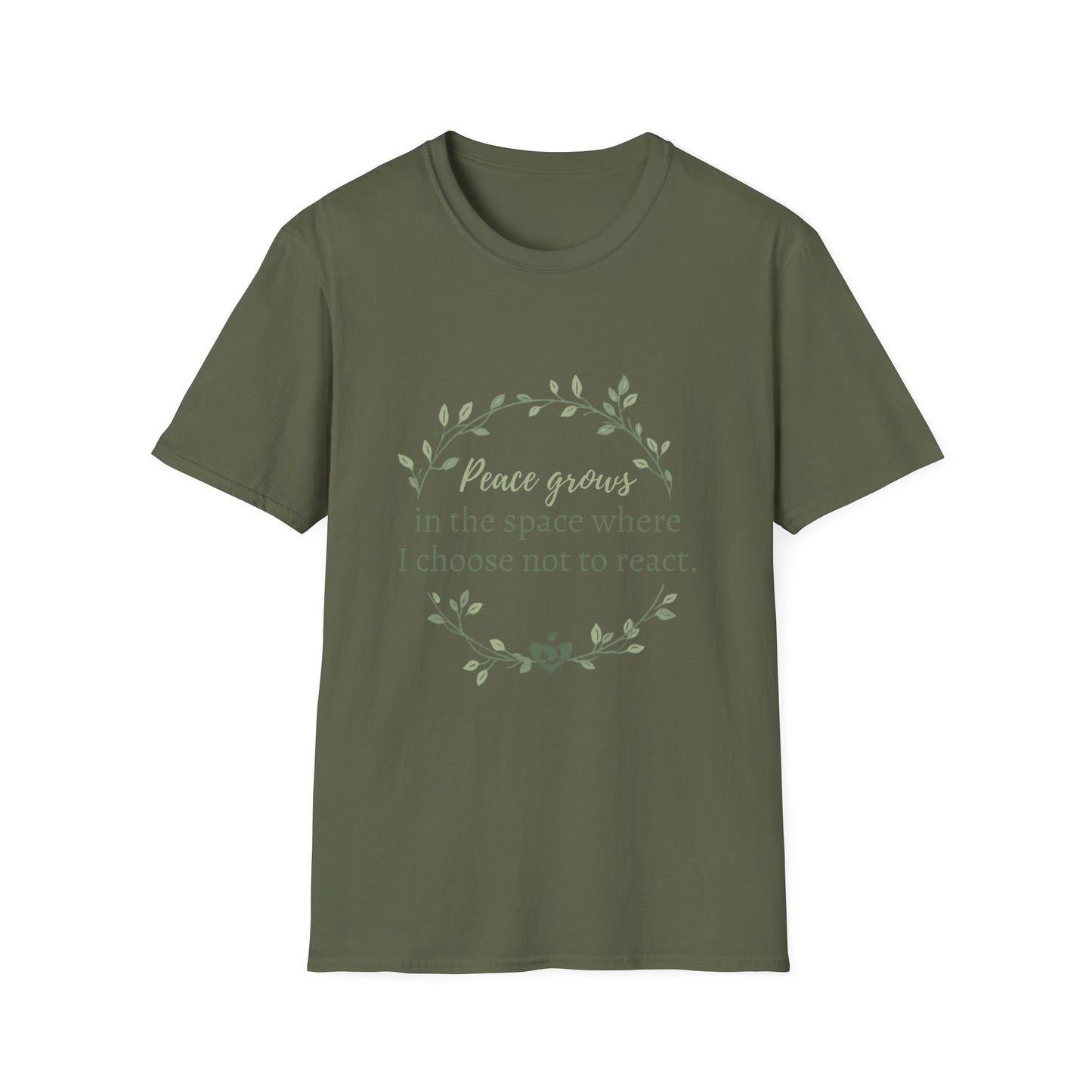 Peace in Practice T-Shirt — "Peace grows in the space where I choose not to react" Floral Graphic Tee