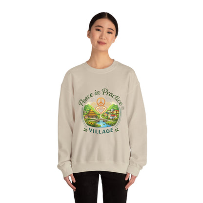 Peace in Practice Village Sweatshirt — Cozy Peace Sign & Countryside Illustration