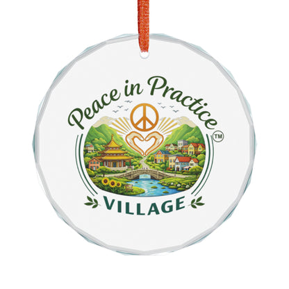 Peace in Practice Village Glass Ornament — Scenic Peace Symbol Holiday Decoration