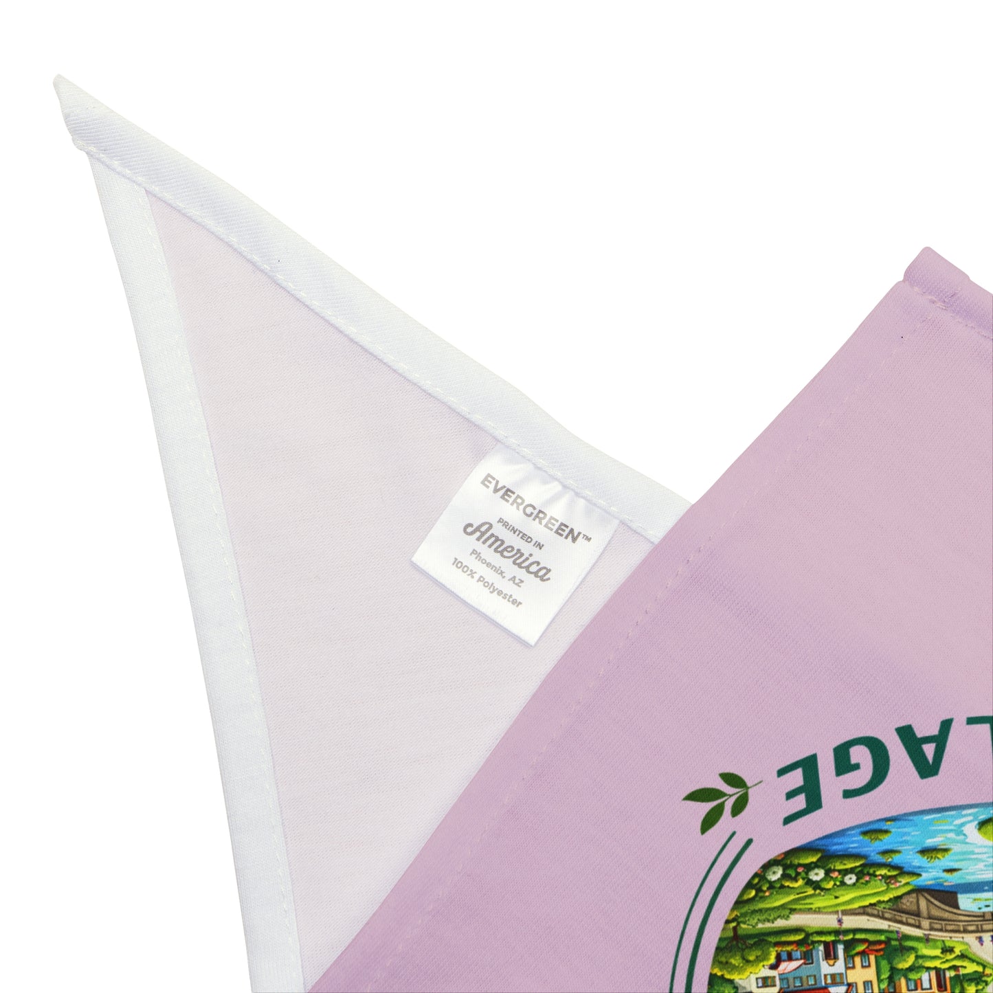 Pet Bandana — 'Peace in Practice Village' Pastel Pink Dog & Cat Bandana (Peace Sign, Scenic Design)