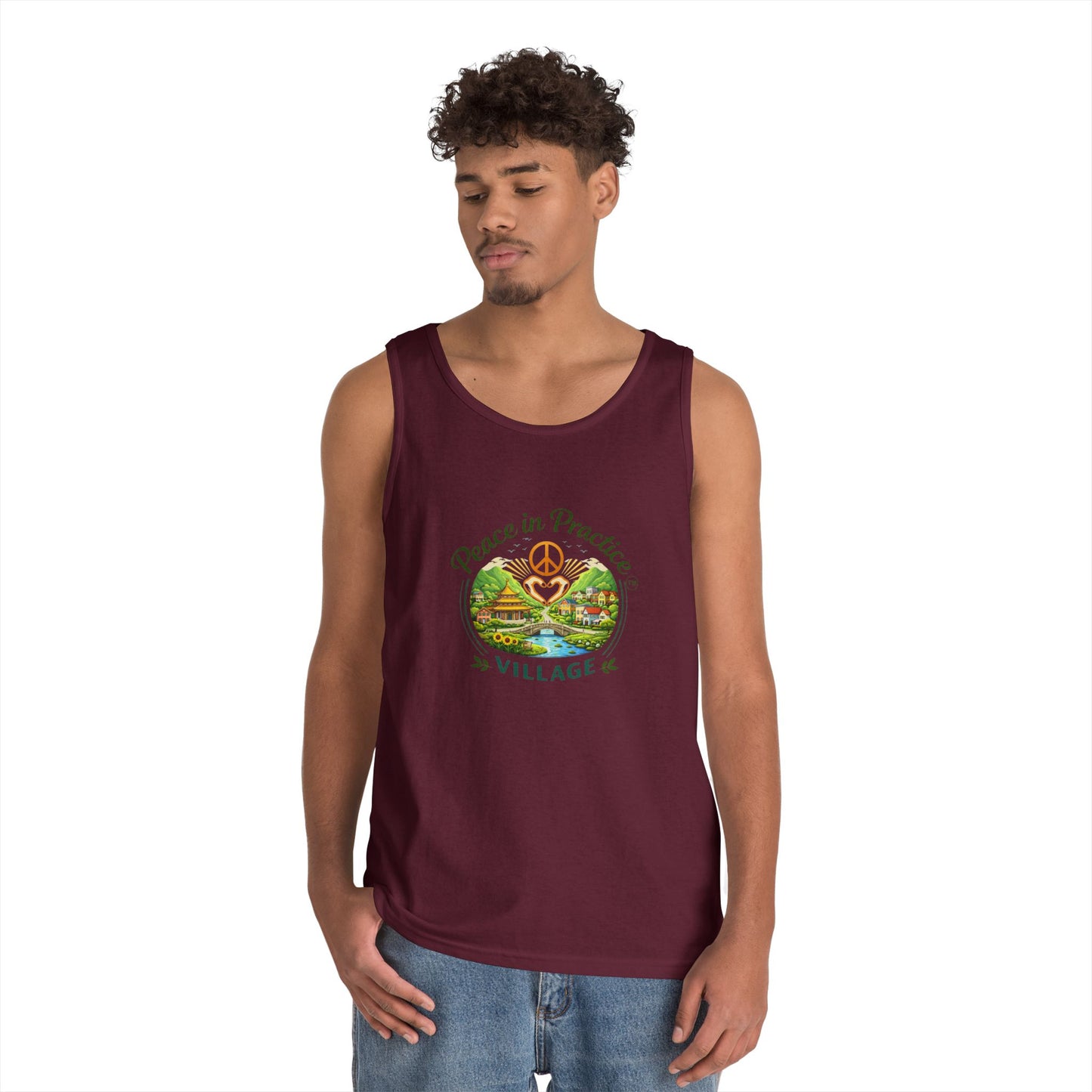 Peace in Practice Village Tank Top – Peace Sign Nature Graphic