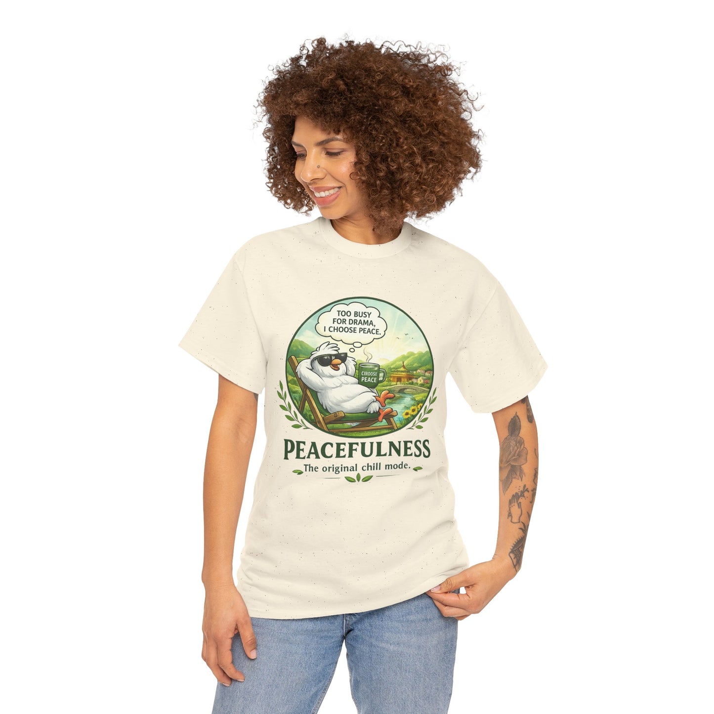 Peacefulness Cat T-Shirt — "You Busy for Drama? I Choose Peace" Relaxed Graphic Tee