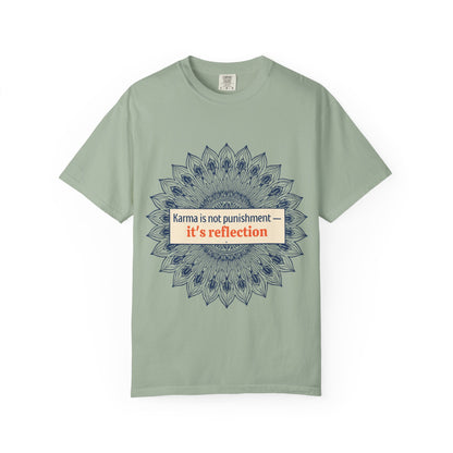 T-Shirt — 'Karma Is Not Punishment, It’s Reflection' Mandala Tee (Peace in Practice Village)