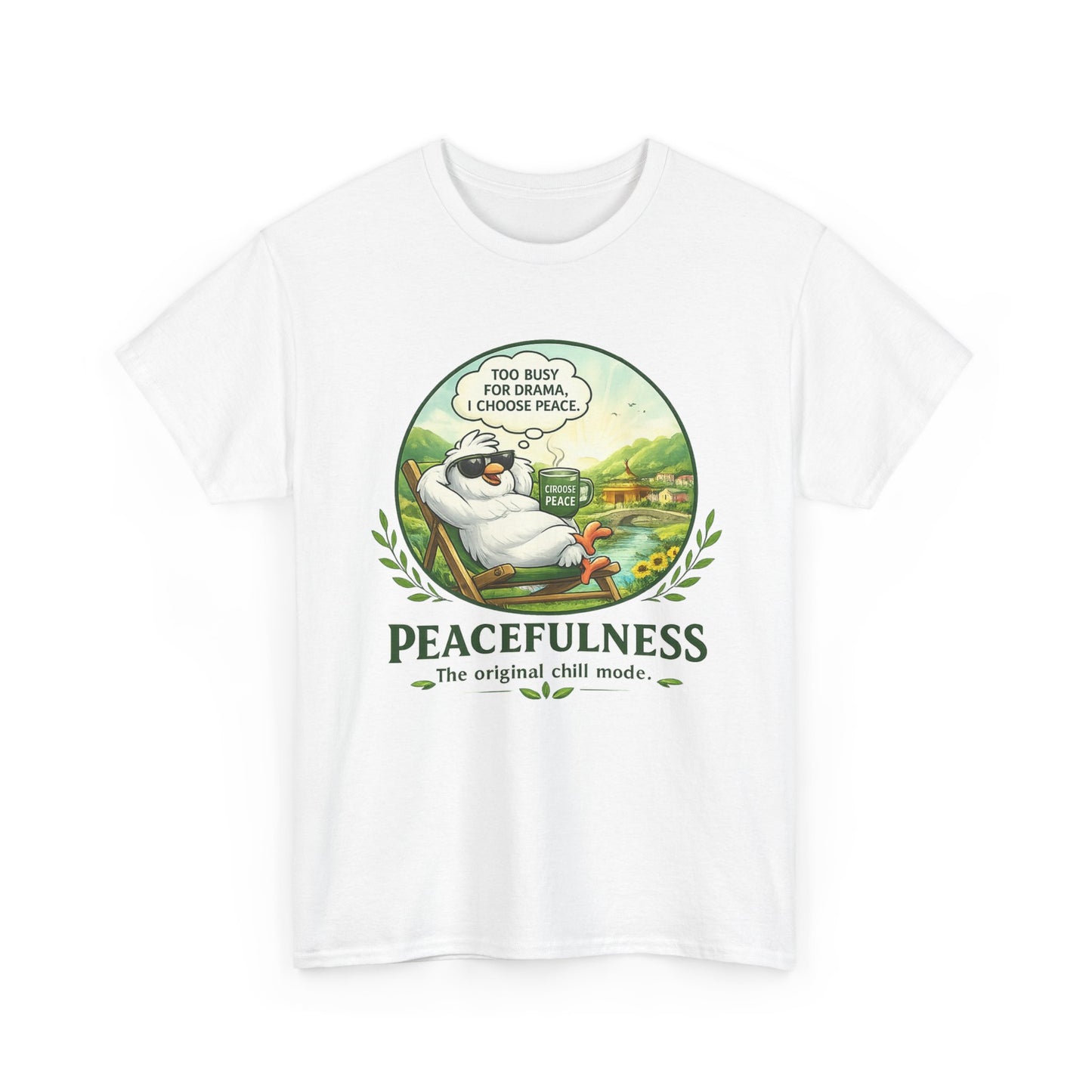 Peacefulness Cat T-Shirt — "You Busy for Drama? I Choose Peace" Relaxed Graphic Tee