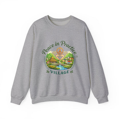 Peace in Practice Village Sweatshirt — Cozy Peace Sign & Countryside Illustration