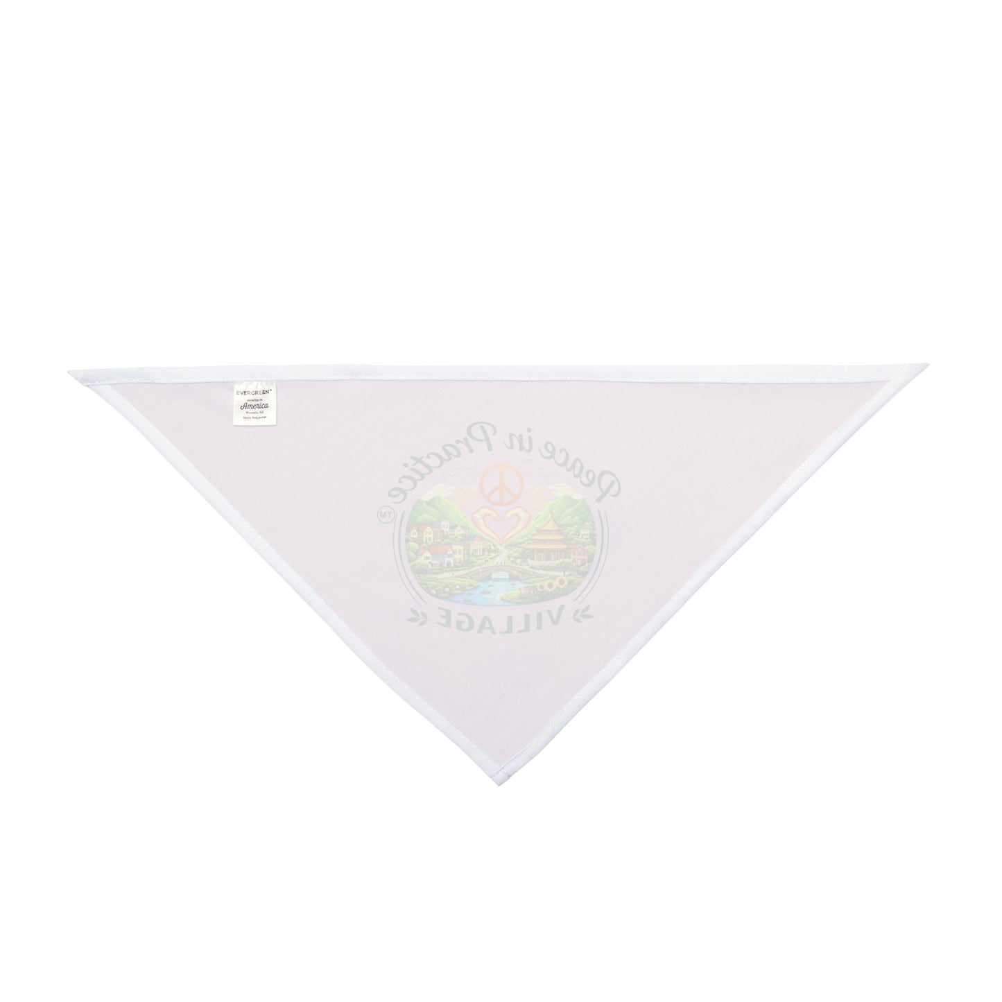 Pet Bandana — 'Peace in Practice Village' Pastel Pink Dog & Cat Bandana (Peace Sign, Scenic Design)
