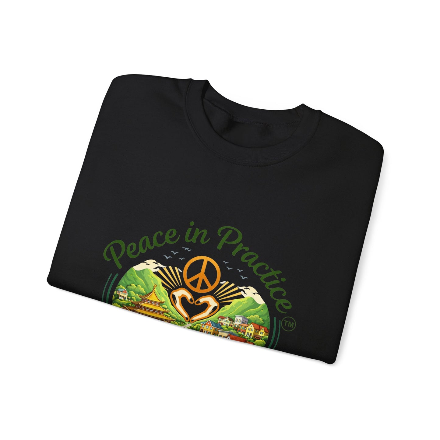 Peace in Practice Village Sweatshirt — Cozy Peace Sign & Countryside Illustration