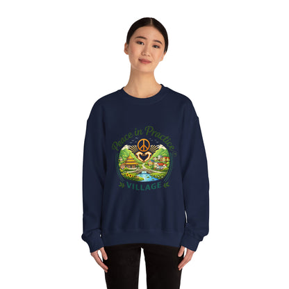 Peace in Practice Village Sweatshirt — Cozy Peace Sign & Countryside Illustration