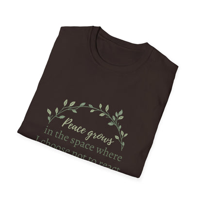 Peace in Practice T-Shirt — "Peace grows in the space where I choose not to react" Floral Graphic Tee
