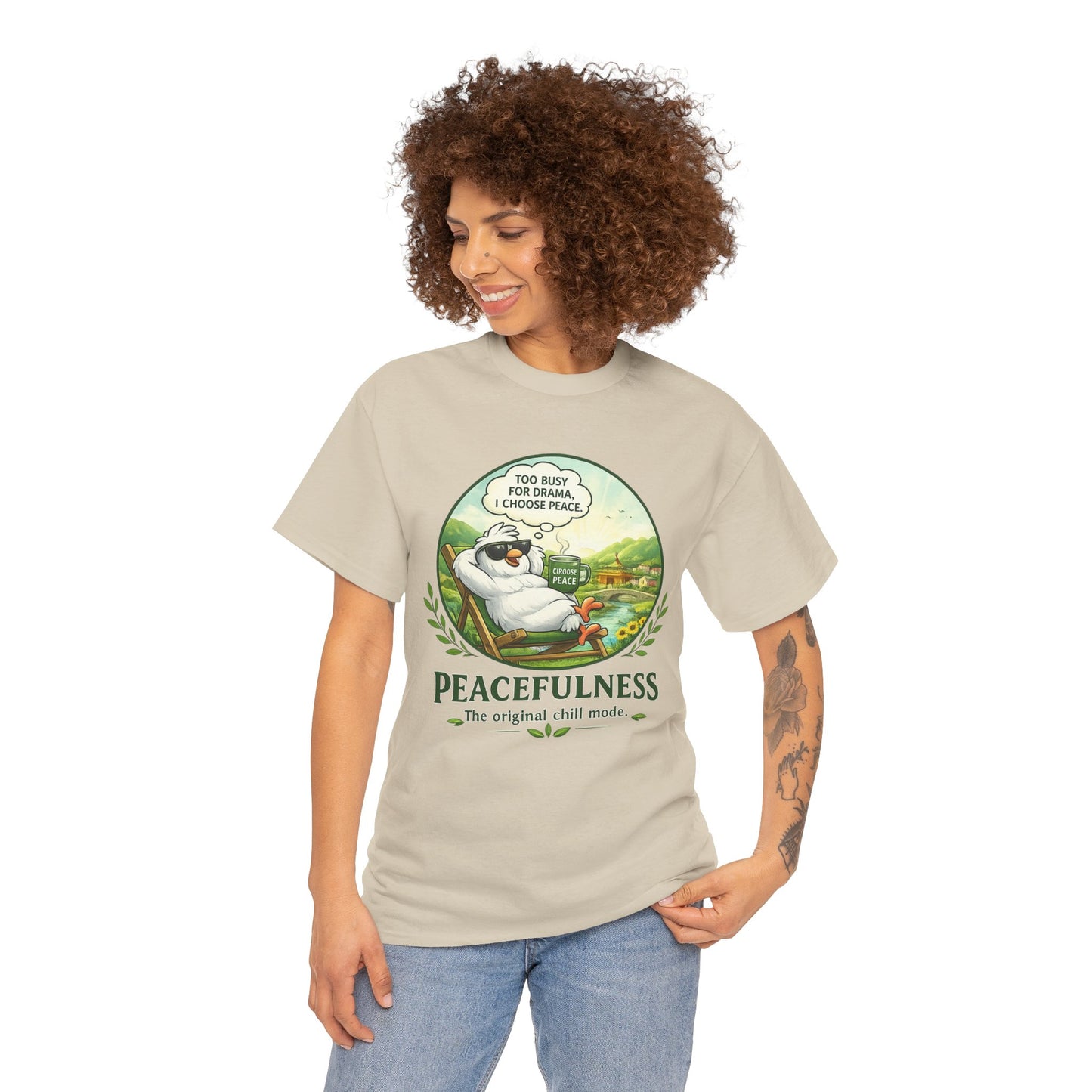 Peacefulness Cat T-Shirt — "You Busy for Drama? I Choose Peace" Relaxed Graphic Tee