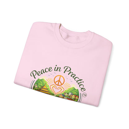 Peace in Practice Village Sweatshirt — Cozy Peace Sign & Countryside Illustration