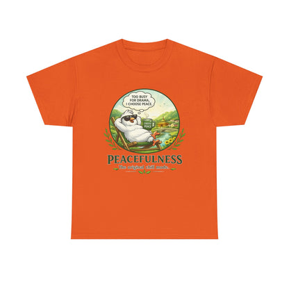 Peacefulness Cat T-Shirt — "You Busy for Drama? I Choose Peace" Relaxed Graphic Tee