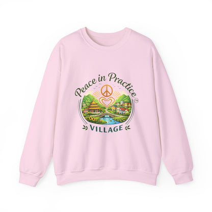 Peace in Practice Village Sweatshirt — Cozy Peace Sign & Countryside Illustration
