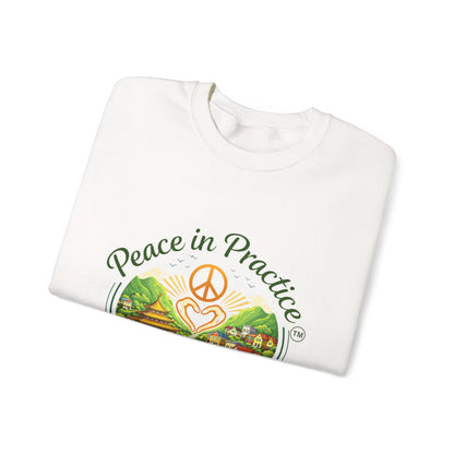 Peace in Practice Village Sweatshirt — Cozy Peace Sign & Countryside Illustration