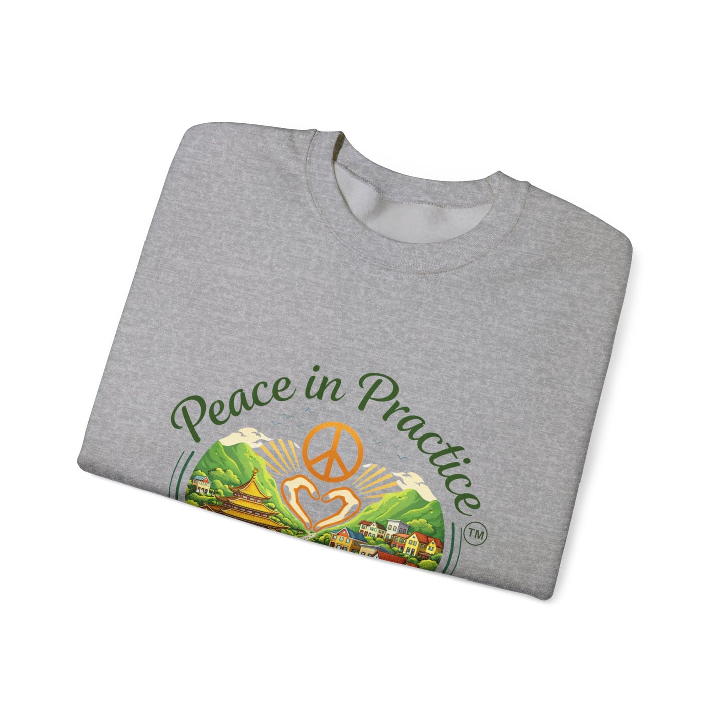 Peace in Practice Village Sweatshirt — Cozy Peace Sign & Countryside Illustration