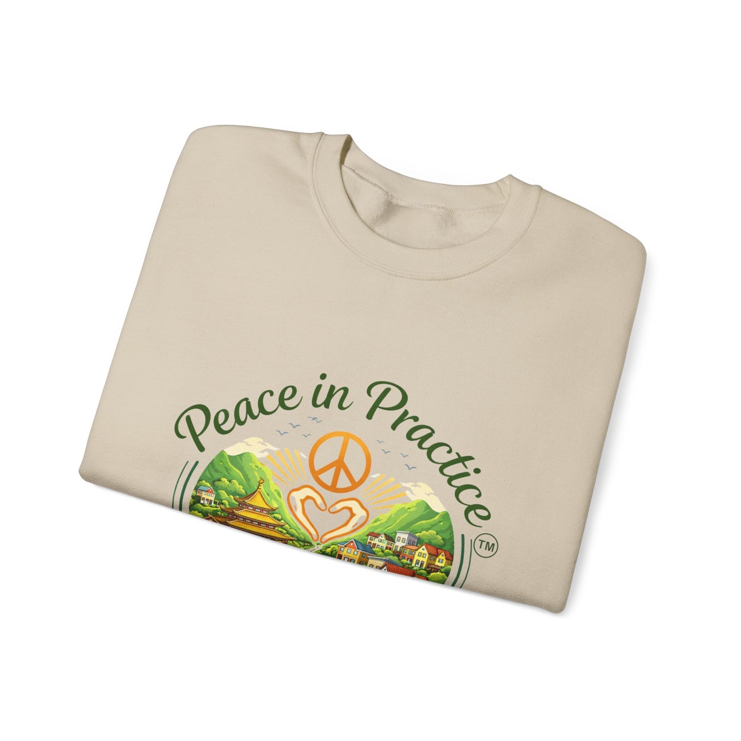 Peace in Practice Village Sweatshirt — Cozy Peace Sign & Countryside Illustration