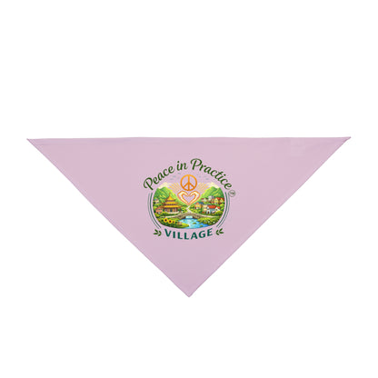 Pet Bandana — 'Peace in Practice Village' Pastel Pink Dog & Cat Bandana (Peace Sign, Scenic Design)