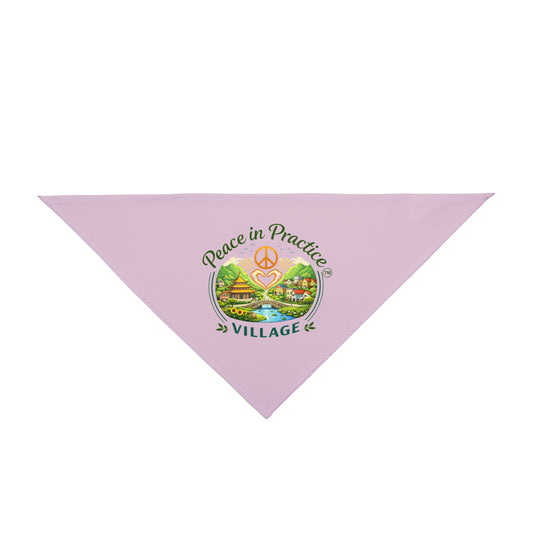 Pet Bandana — 'Peace in Practice Village' Pastel Pink Dog & Cat Bandana (Peace Sign, Scenic Design)
