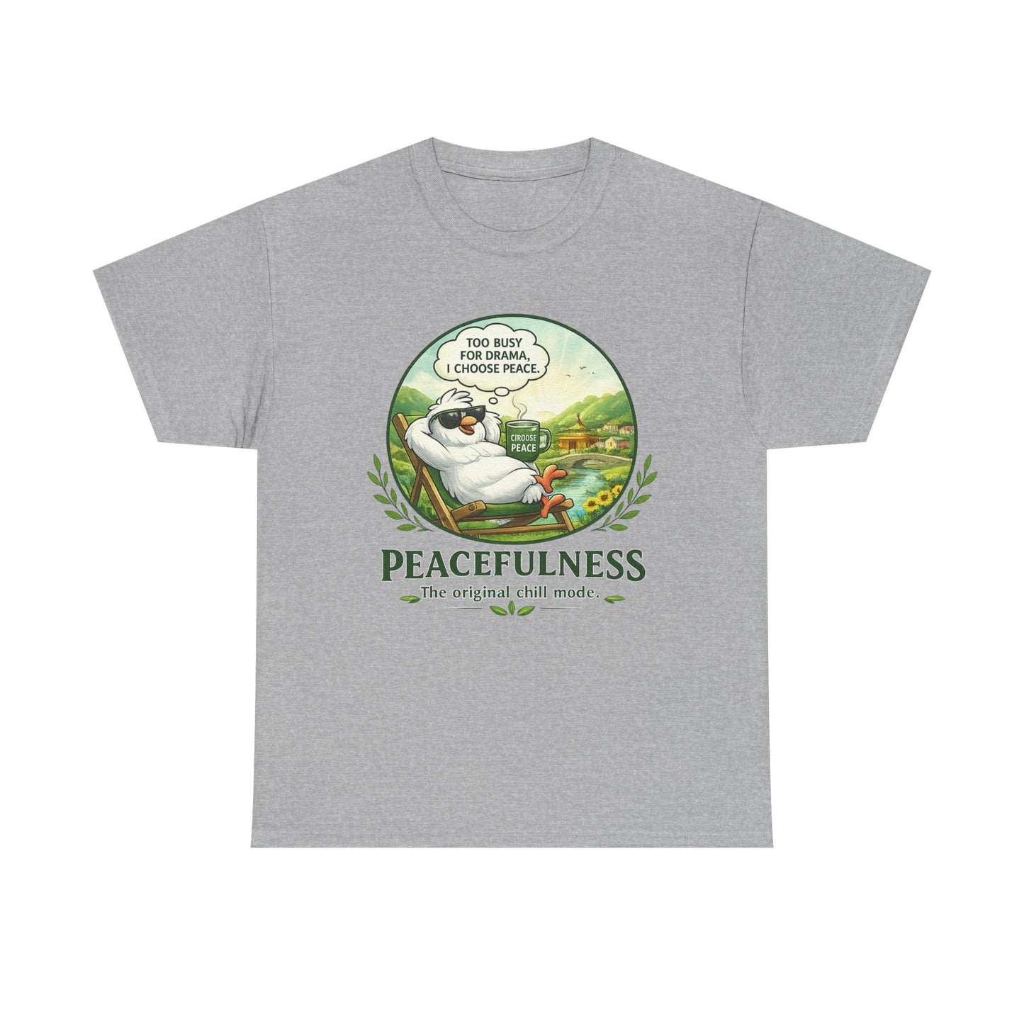 Peacefulness Cat T-Shirt — "You Busy for Drama? I Choose Peace" Relaxed Graphic Tee