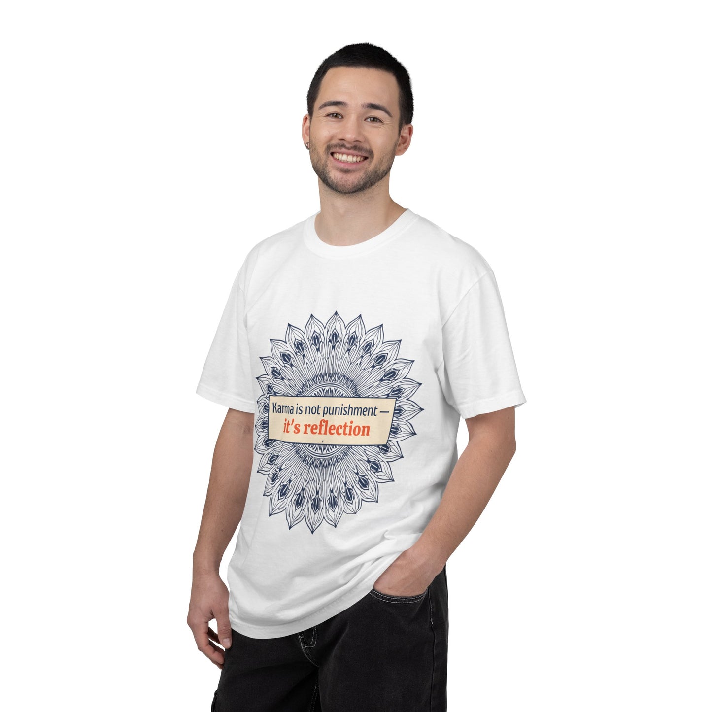 T-Shirt — 'Karma Is Not Punishment, It’s Reflection' Mandala Tee (Peace in Practice Village)