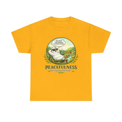 Peacefulness Cat T-Shirt — "You Busy for Drama? I Choose Peace" Relaxed Graphic Tee