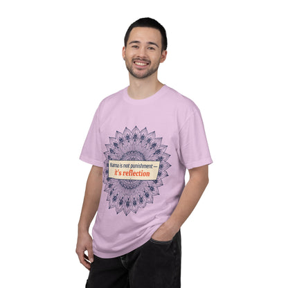 T-Shirt — 'Karma Is Not Punishment, It’s Reflection' Mandala Tee (Peace in Practice Village)