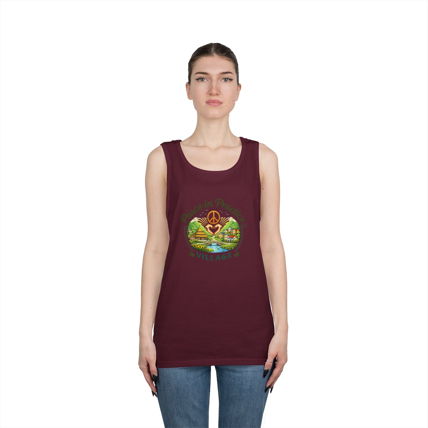 Peace in Practice Village Tank Top – Peace Sign Nature Graphic