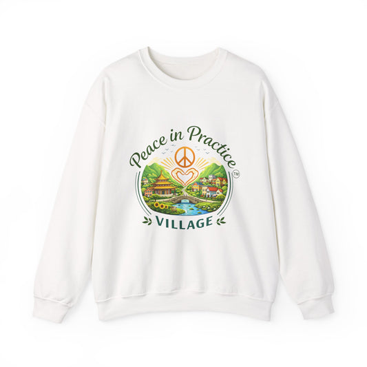 Peace in Practice Village Sweatshirt — Cozy Peace Sign & Countryside Illustration