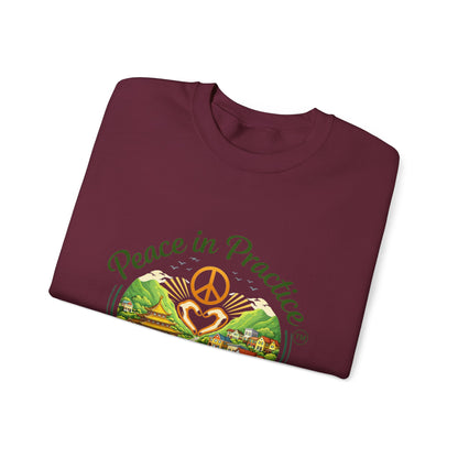 Peace in Practice Village Sweatshirt — Cozy Peace Sign & Countryside Illustration