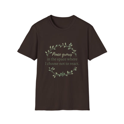 Peace in Practice T-Shirt — "Peace grows in the space where I choose not to react" Floral Graphic Tee