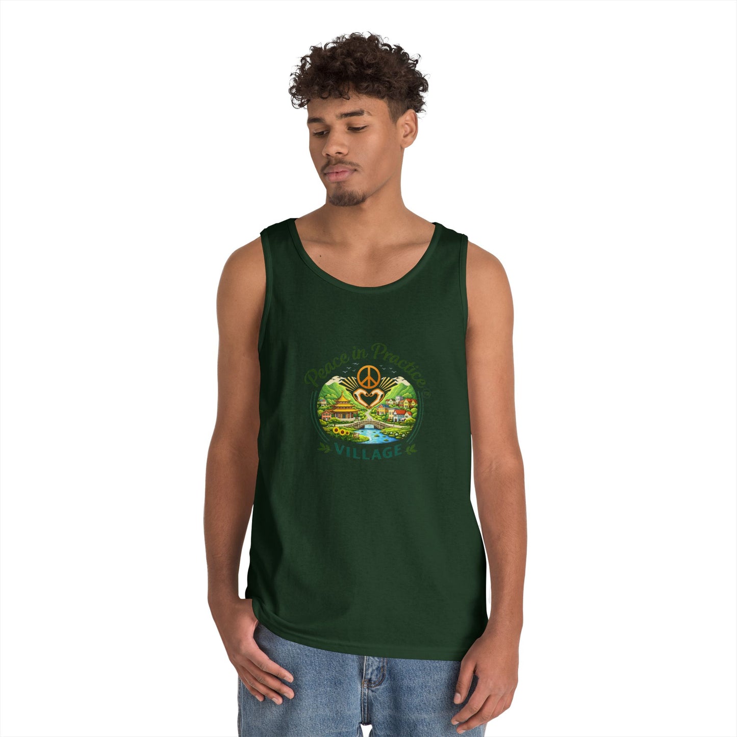 Peace in Practice Village Tank Top – Peace Sign Nature Graphic