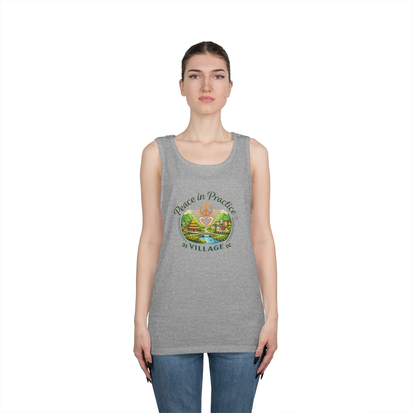 Peace in Practice Village Tank Top – Peace Sign Nature Graphic