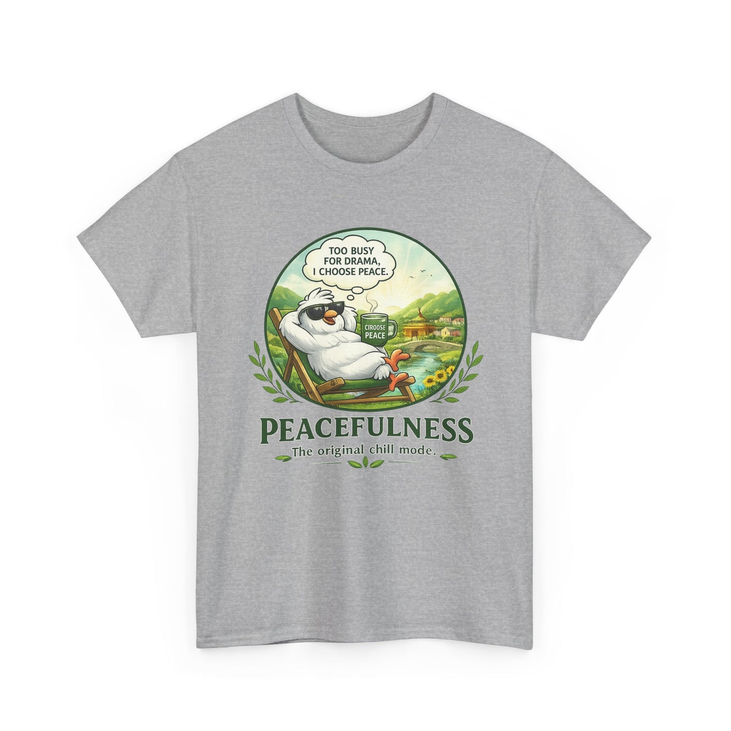 Peacefulness Cat T-Shirt — "You Busy for Drama? I Choose Peace" Relaxed Graphic Tee