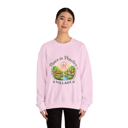 Peace in Practice Village Sweatshirt — Cozy Peace Sign & Countryside Illustration
