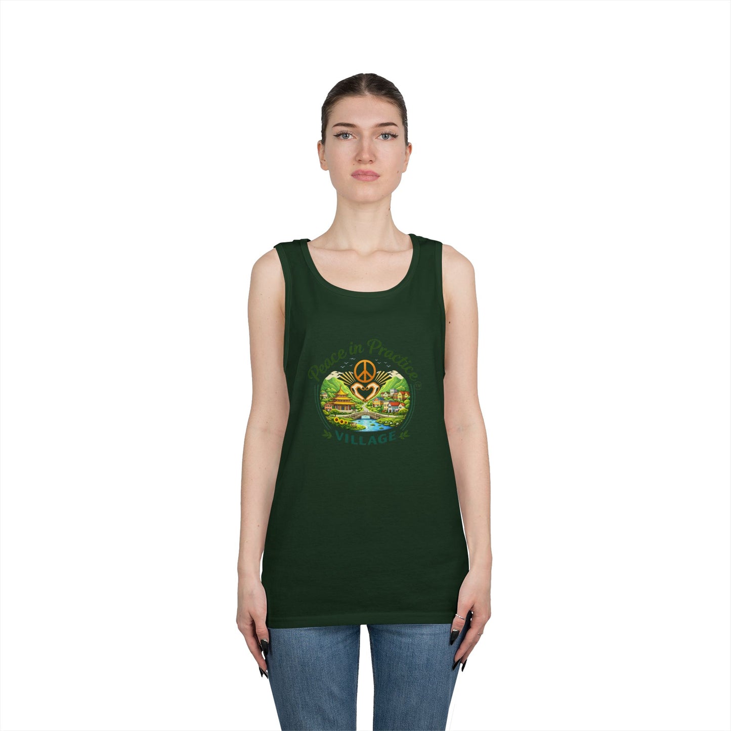 Peace in Practice Village Tank Top – Peace Sign Nature Graphic