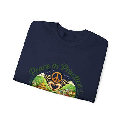 Peace in Practice Village Sweatshirt — Cozy Peace Sign & Countryside Illustration