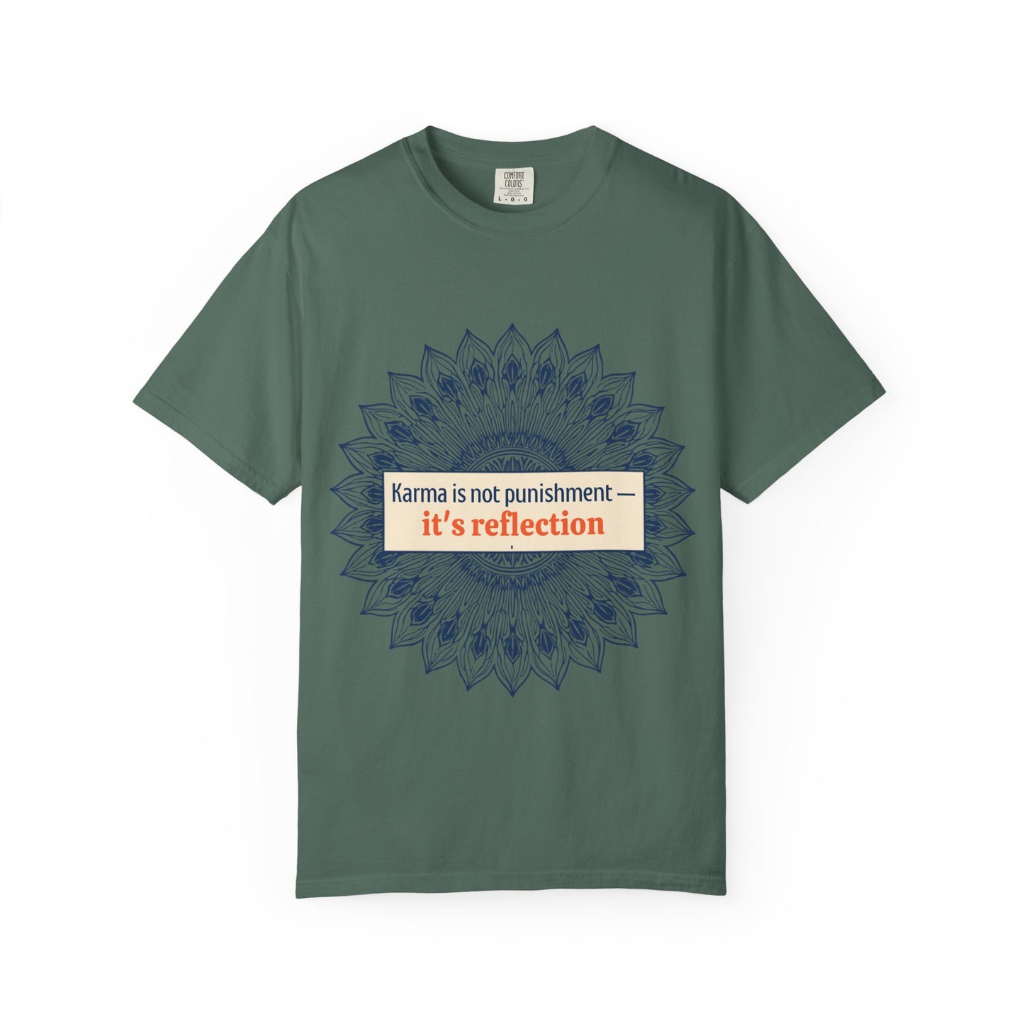 T-Shirt — 'Karma Is Not Punishment, It’s Reflection' Mandala Tee (Peace in Practice Village)