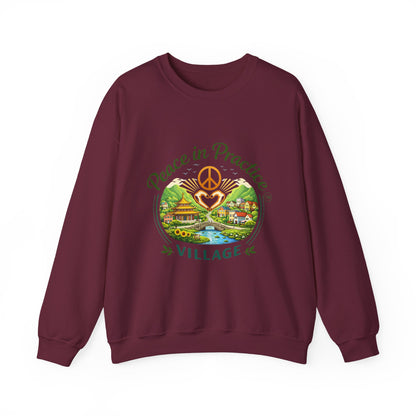 Peace in Practice Village Sweatshirt — Cozy Peace Sign & Countryside Illustration