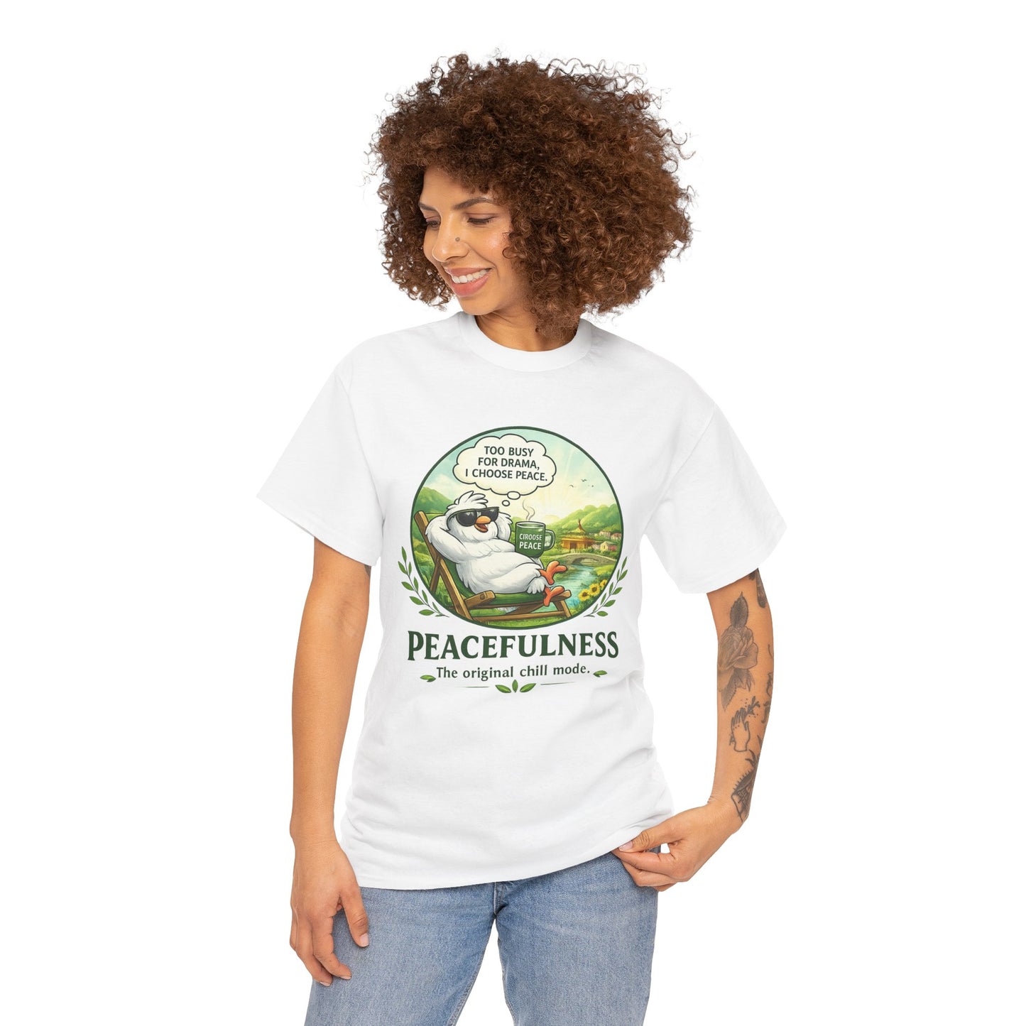 Peacefulness Cat T-Shirt — "You Busy for Drama? I Choose Peace" Relaxed Graphic Tee