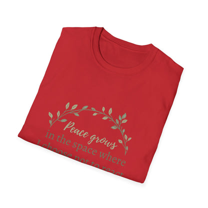 Peace in Practice T-Shirt — "Peace grows in the space where I choose not to react" Floral Graphic Tee