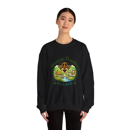 Peace in Practice Village Sweatshirt — Cozy Peace Sign & Countryside Illustration