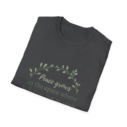 Peace in Practice T-Shirt — "Peace grows in the space where I choose not to react" Floral Graphic Tee