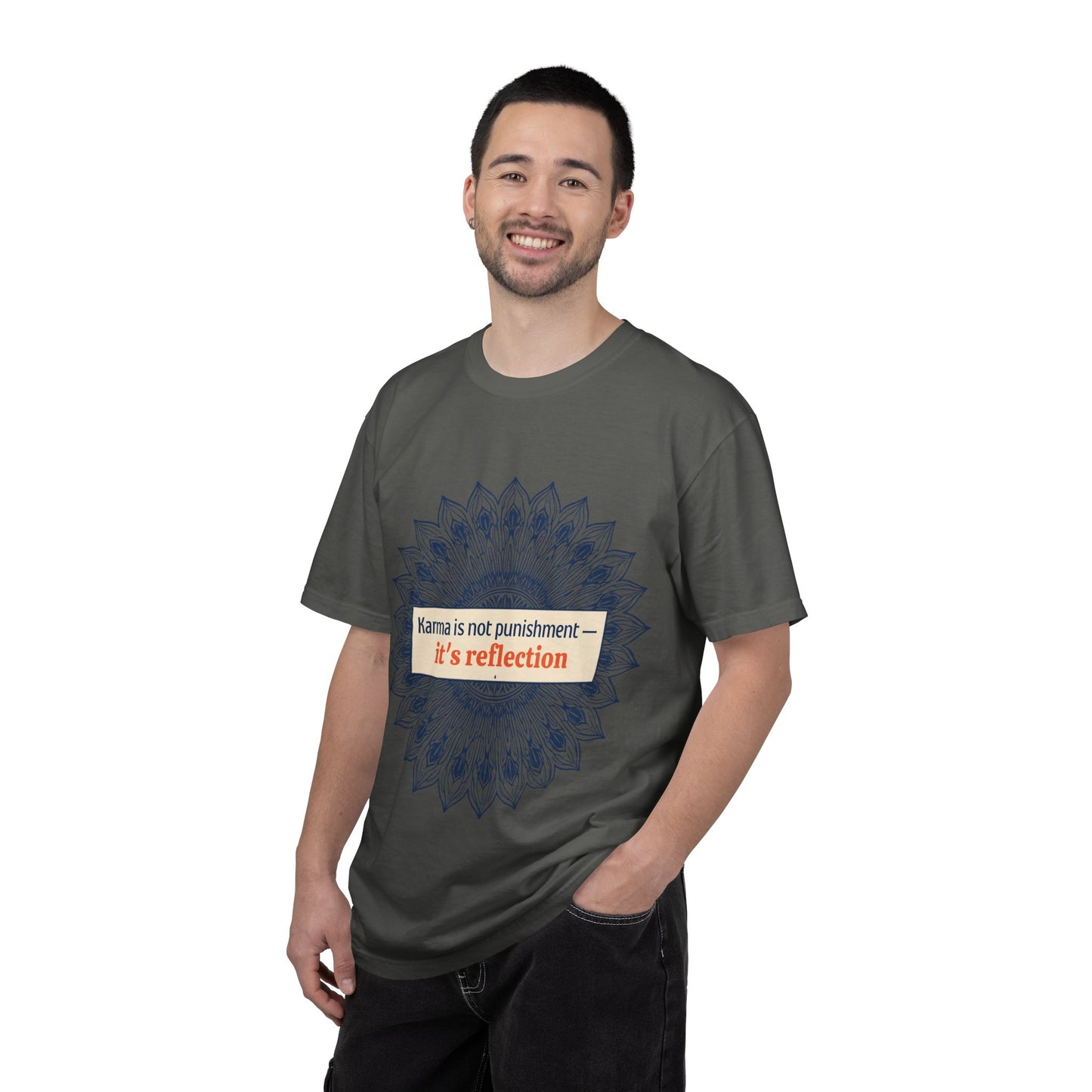 T-Shirt — 'Karma Is Not Punishment, It’s Reflection' Mandala Tee (Peace in Practice Village)