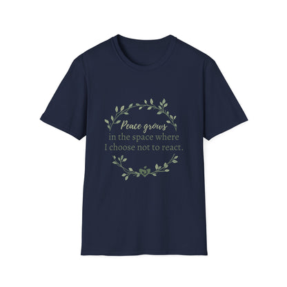 Peace in Practice T-Shirt — "Peace grows in the space where I choose not to react" Floral Graphic Tee